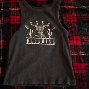 A black tank top with a graphic on it. It is a size medium